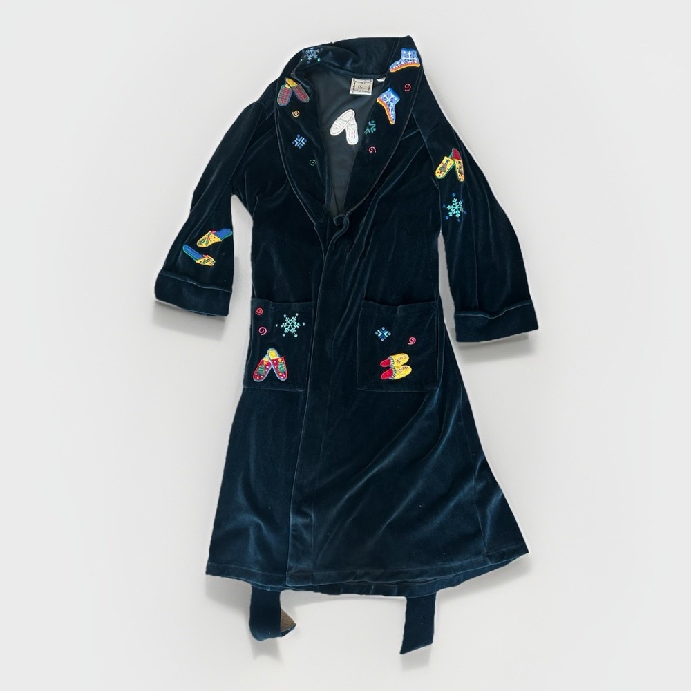 Vintage Michael Simon Velvet Long Robe Y2K Novelty Christmas Holiday S Whimsical